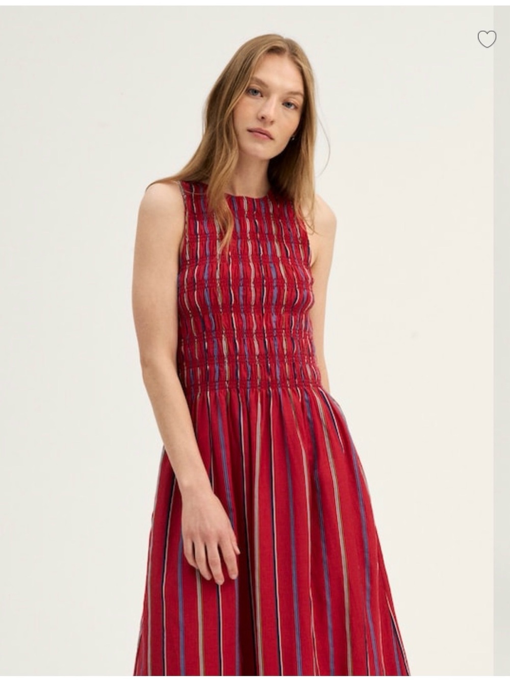 Madewell Red Striped Smocked Midi Dress